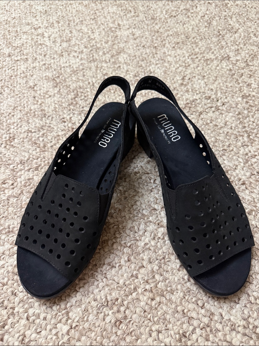 Munro Black Laser-Cut Slingback Sandals